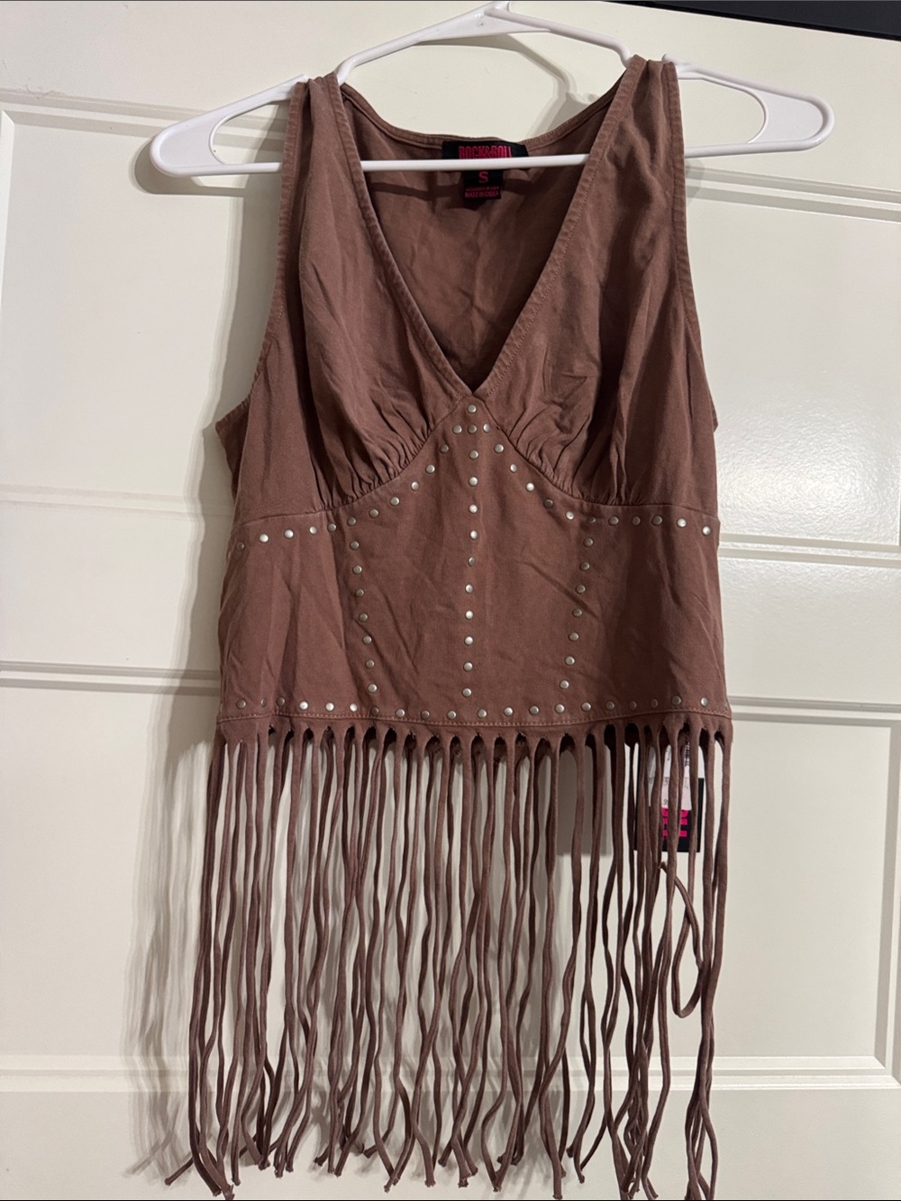 Rock & Roll Cowgirl Taupe Fringe Tank Top